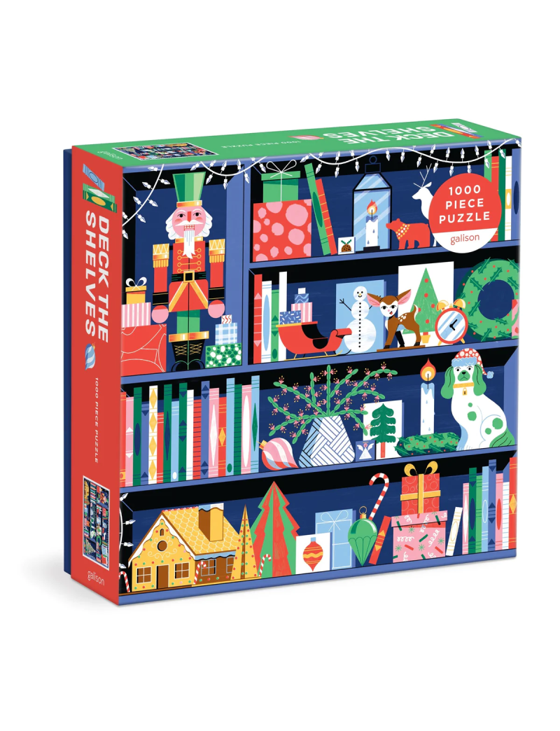 Galison Deck the Shelves 1000 Piece Puzzle in a Square Box