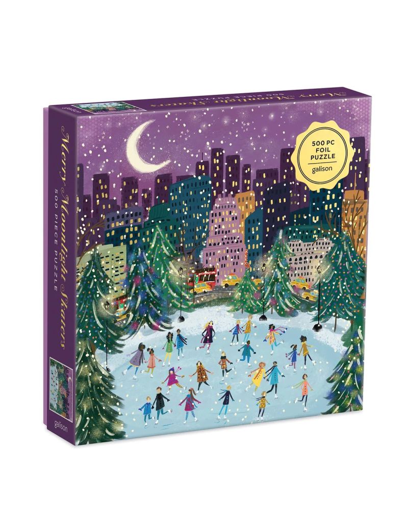 Galison Merry Moonlight Skaters 500 Piece Foil Puzzle