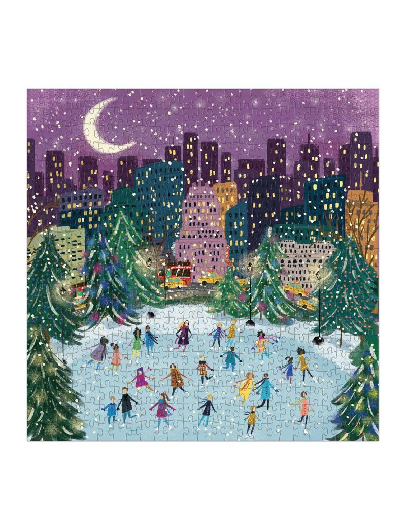 Galison Merry Moonlight Skaters 500 Piece Foil Puzzle